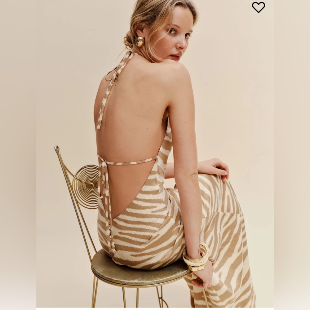 Reformation Beige and White Halter Dress